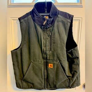 Large Carhartt Loose-Fit Washed Duck Sherpa-Lined Mock-Neck Vest for Men